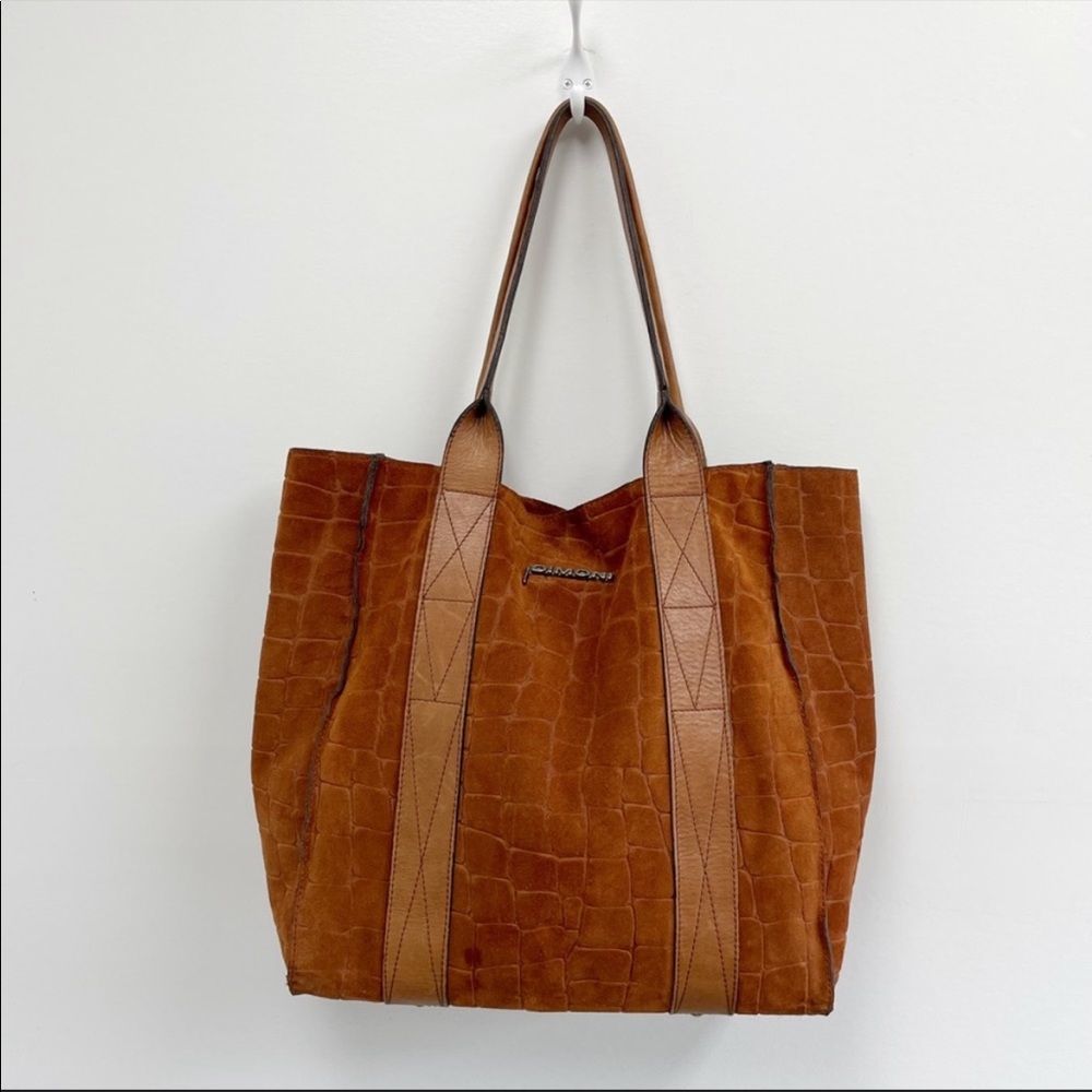 Dimoni Brown Suede Leather Animal Print Shoulder Tote Bag Made In Spain